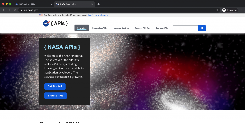 Nasa Open API Websites